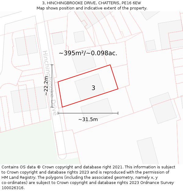3, HINCHINGBROOKE DRIVE, CHATTERIS, PE16 6EW: Plot and title map