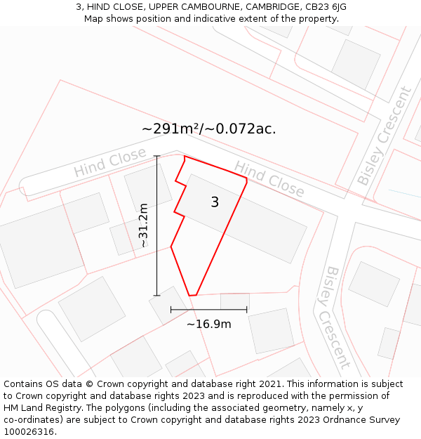 3, HIND CLOSE, UPPER CAMBOURNE, CAMBRIDGE, CB23 6JG: Plot and title map