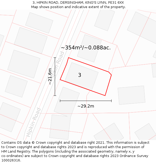 3, HIPKIN ROAD, DERSINGHAM, KING'S LYNN, PE31 6XX: Plot and title map