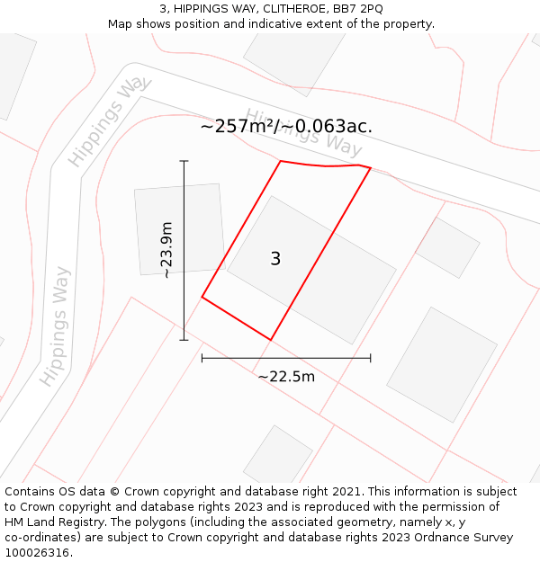 3, HIPPINGS WAY, CLITHEROE, BB7 2PQ: Plot and title map