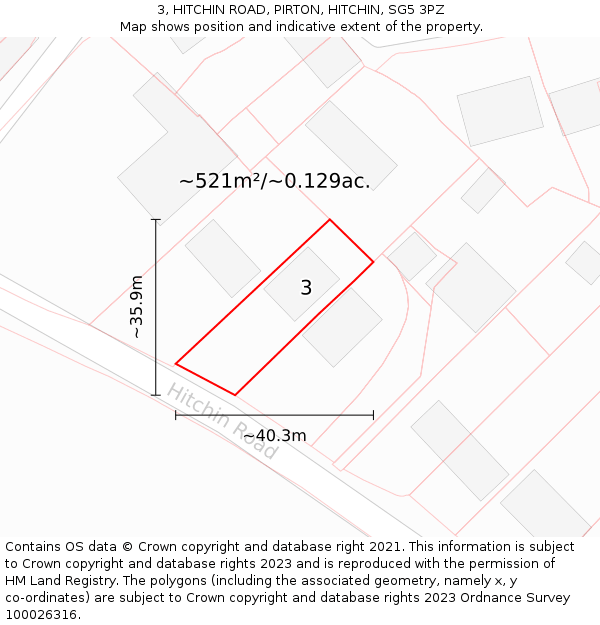 3, HITCHIN ROAD, PIRTON, HITCHIN, SG5 3PZ: Plot and title map