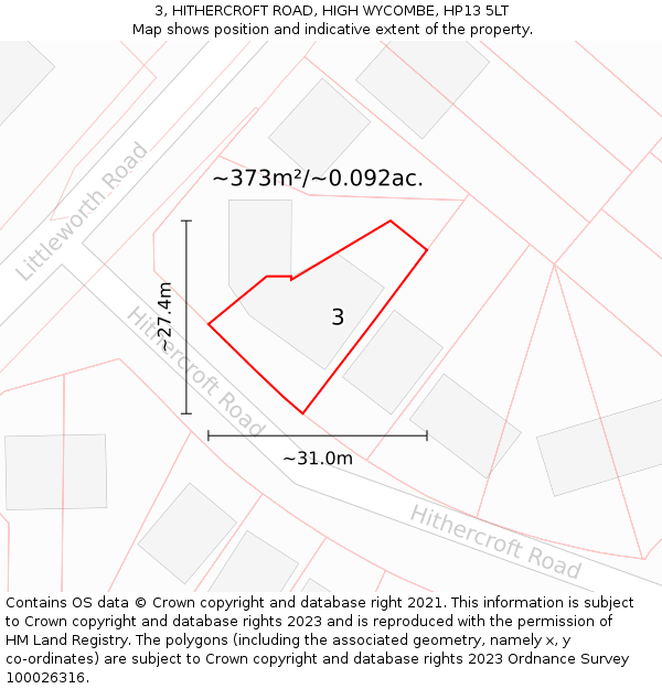 3, HITHERCROFT ROAD, HIGH WYCOMBE, HP13 5LT: Plot and title map