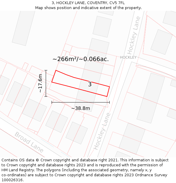 3, HOCKLEY LANE, COVENTRY, CV5 7FL: Plot and title map