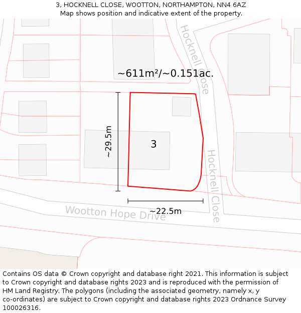 3, HOCKNELL CLOSE, WOOTTON, NORTHAMPTON, NN4 6AZ: Plot and title map