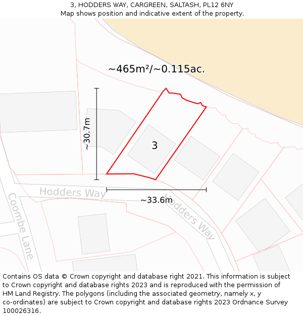 3, HODDERS WAY, CARGREEN, SALTASH, PL12 6NY: Plot and title map