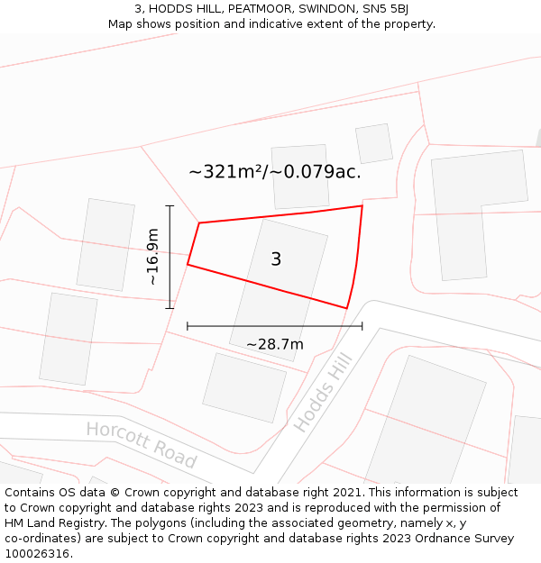 3, HODDS HILL, PEATMOOR, SWINDON, SN5 5BJ: Plot and title map