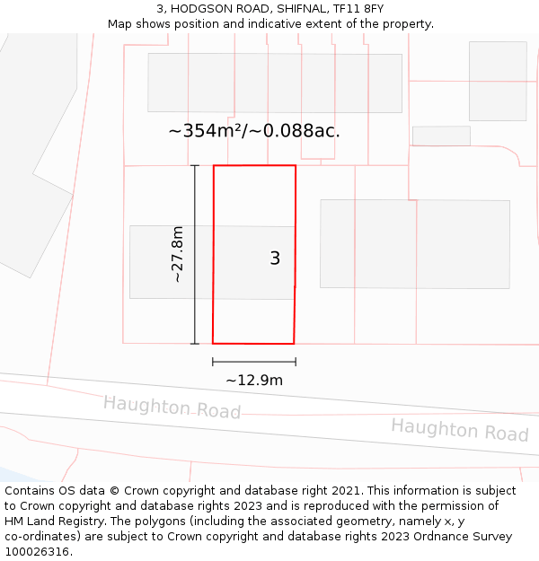 3, HODGSON ROAD, SHIFNAL, TF11 8FY: Plot and title map