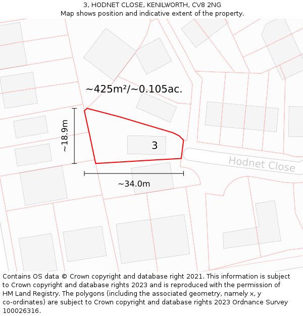 3, HODNET CLOSE, KENILWORTH, CV8 2NG: Plot and title map