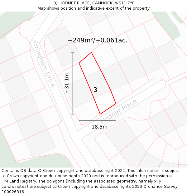 3, HODNET PLACE, CANNOCK, WS11 7YF: Plot and title map