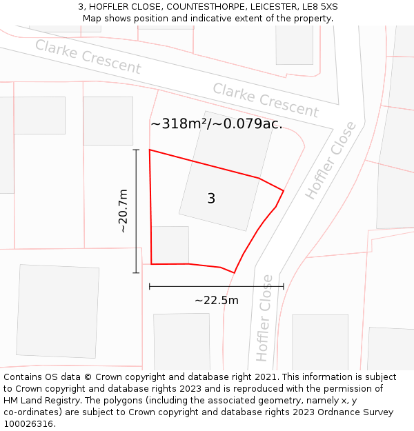 3, HOFFLER CLOSE, COUNTESTHORPE, LEICESTER, LE8 5XS: Plot and title map