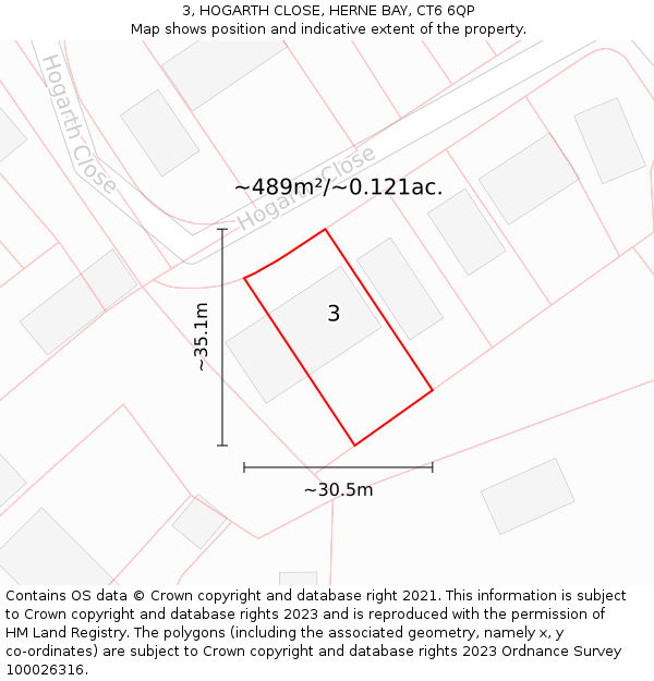 3, HOGARTH CLOSE, HERNE BAY, CT6 6QP: Plot and title map