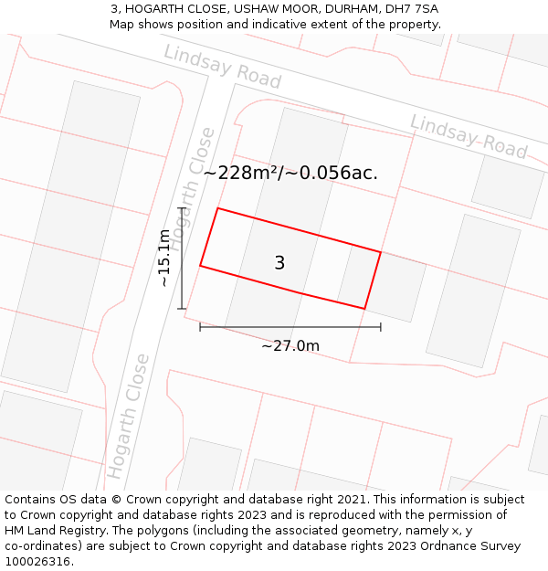 3, HOGARTH CLOSE, USHAW MOOR, DURHAM, DH7 7SA: Plot and title map