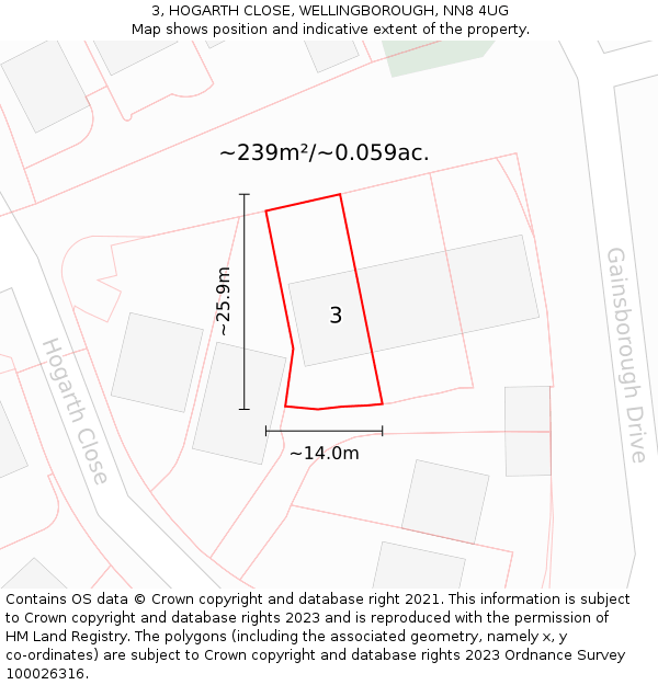 3, HOGARTH CLOSE, WELLINGBOROUGH, NN8 4UG: Plot and title map