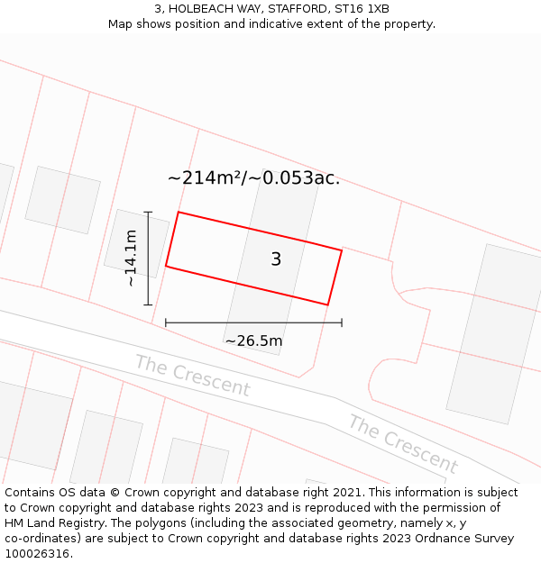 3, HOLBEACH WAY, STAFFORD, ST16 1XB: Plot and title map
