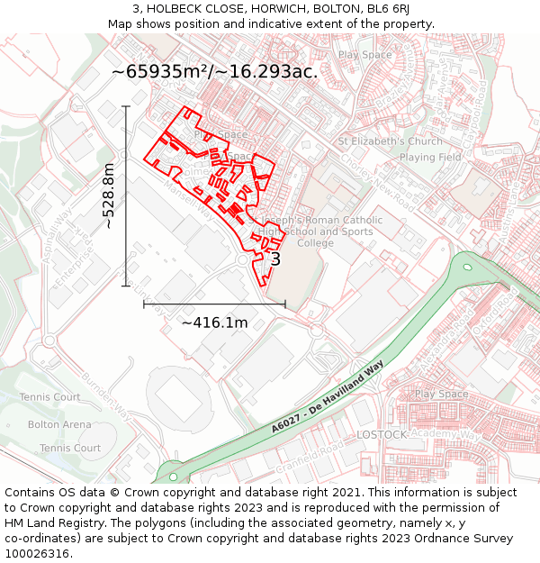 3, HOLBECK CLOSE, HORWICH, BOLTON, BL6 6RJ: Plot and title map