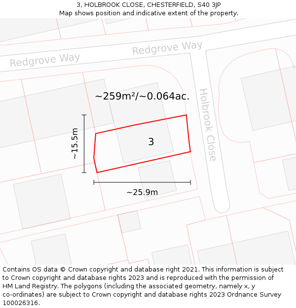 3, HOLBROOK CLOSE, CHESTERFIELD, S40 3JP: Plot and title map