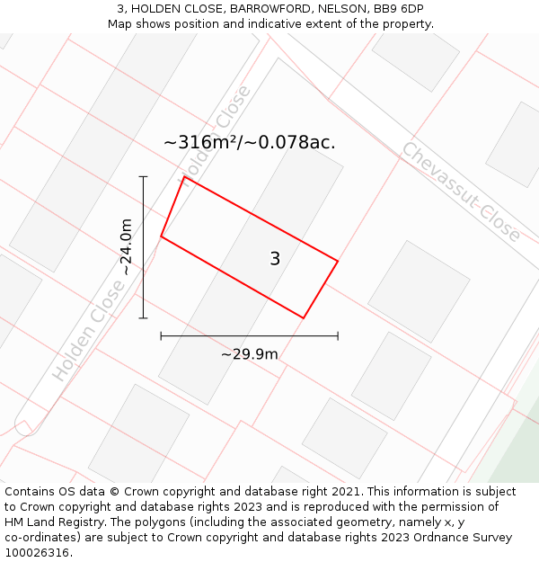 3, HOLDEN CLOSE, BARROWFORD, NELSON, BB9 6DP: Plot and title map