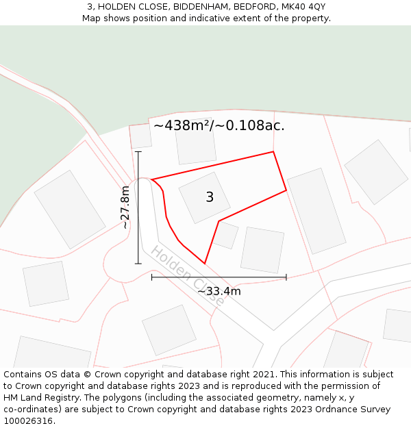 3, HOLDEN CLOSE, BIDDENHAM, BEDFORD, MK40 4QY: Plot and title map
