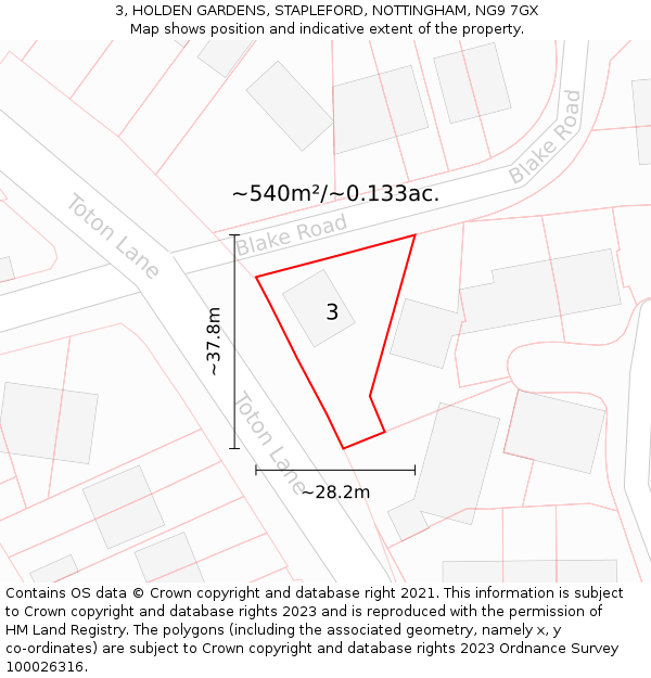 3, HOLDEN GARDENS, STAPLEFORD, NOTTINGHAM, NG9 7GX: Plot and title map