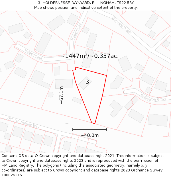 3, HOLDERNESSE, WYNYARD, BILLINGHAM, TS22 5RY: Plot and title map
