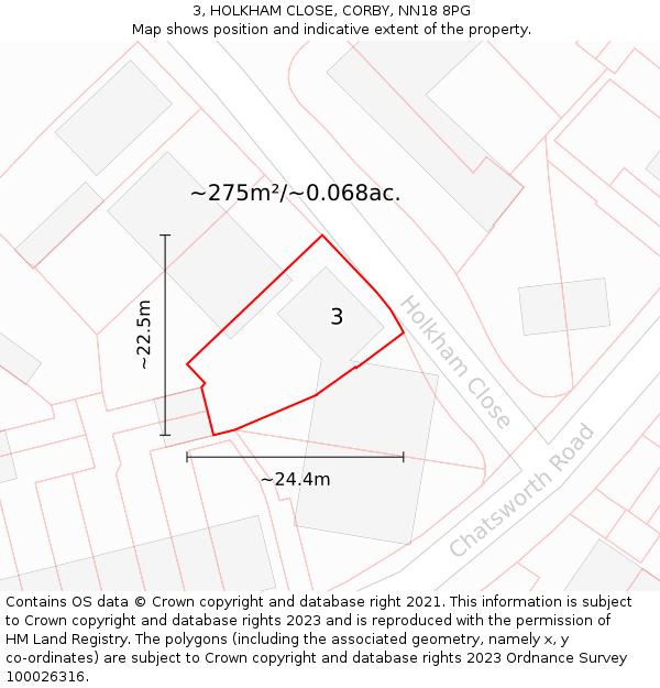 3, HOLKHAM CLOSE, CORBY, NN18 8PG: Plot and title map