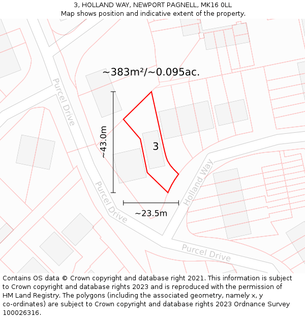 3, HOLLAND WAY, NEWPORT PAGNELL, MK16 0LL: Plot and title map