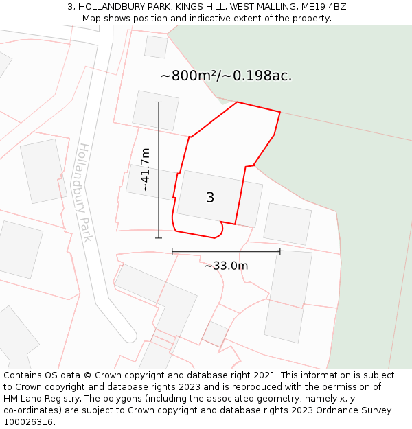 3, HOLLANDBURY PARK, KINGS HILL, WEST MALLING, ME19 4BZ: Plot and title map