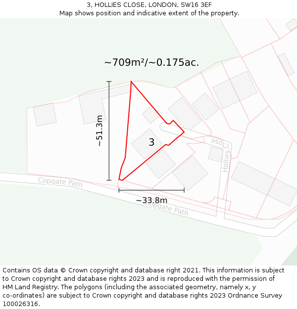 3, HOLLIES CLOSE, LONDON, SW16 3EF: Plot and title map