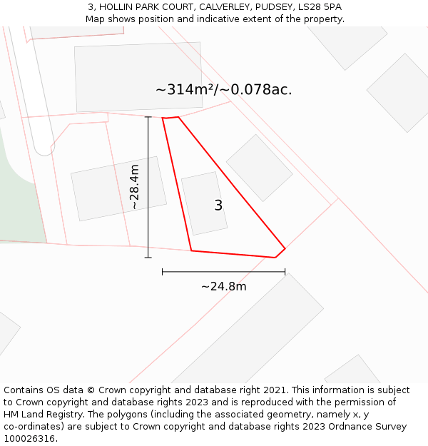 3, HOLLIN PARK COURT, CALVERLEY, PUDSEY, LS28 5PA: Plot and title map