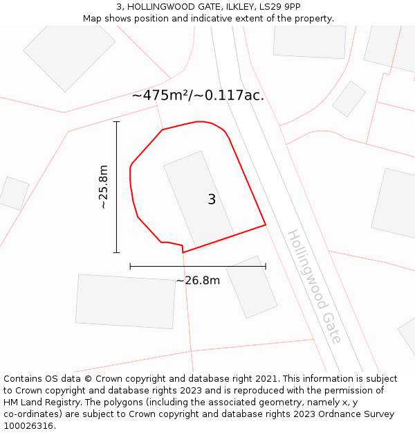 3, HOLLINGWOOD GATE, ILKLEY, LS29 9PP: Plot and title map