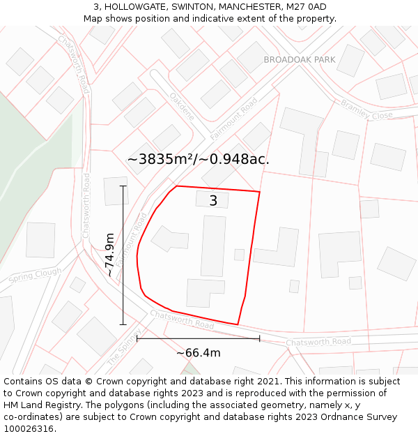 3, HOLLOWGATE, SWINTON, MANCHESTER, M27 0AD: Plot and title map