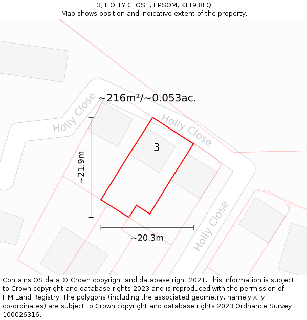 3, HOLLY CLOSE, EPSOM, KT19 8FQ: Plot and title map