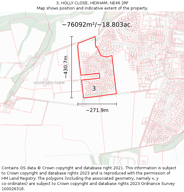 3, HOLLY CLOSE, HEXHAM, NE46 2RF: Plot and title map
