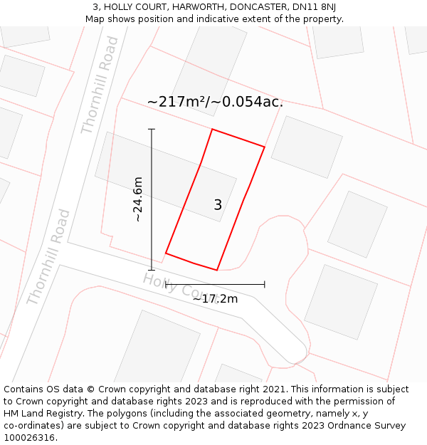 3, HOLLY COURT, HARWORTH, DONCASTER, DN11 8NJ: Plot and title map