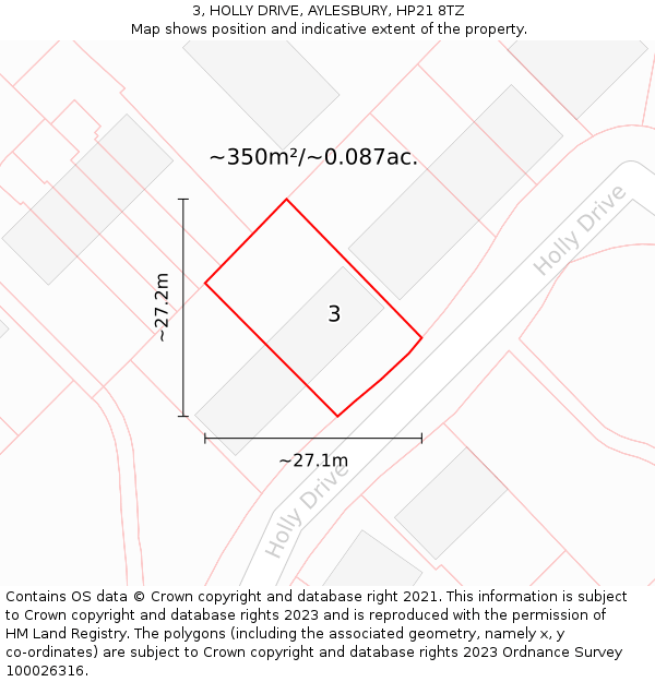 3, HOLLY DRIVE, AYLESBURY, HP21 8TZ: Plot and title map