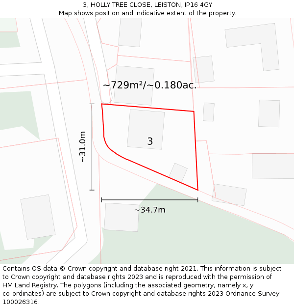3, HOLLY TREE CLOSE, LEISTON, IP16 4GY: Plot and title map