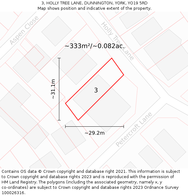3, HOLLY TREE LANE, DUNNINGTON, YORK, YO19 5RD: Plot and title map