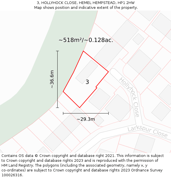 3, HOLLYHOCK CLOSE, HEMEL HEMPSTEAD, HP1 2HW: Plot and title map