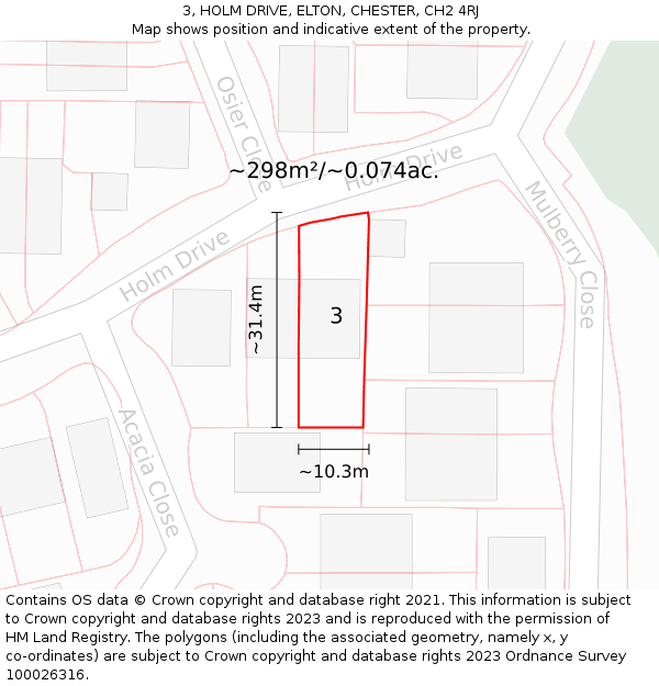 3, HOLM DRIVE, ELTON, CHESTER, CH2 4RJ: Plot and title map
