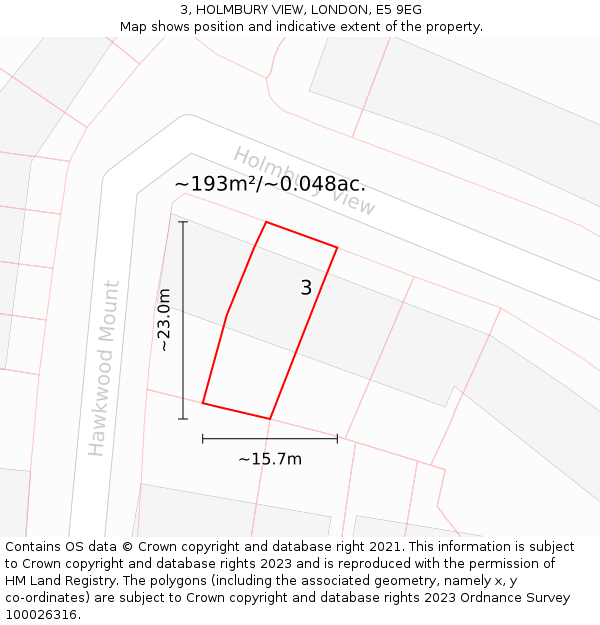 3, HOLMBURY VIEW, LONDON, E5 9EG: Plot and title map