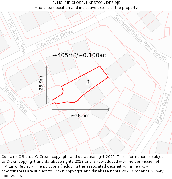 3, HOLME CLOSE, ILKESTON, DE7 9JS: Plot and title map