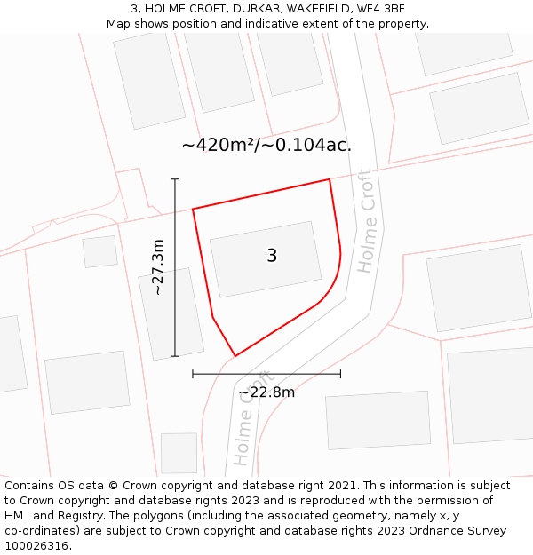 3, HOLME CROFT, DURKAR, WAKEFIELD, WF4 3BF: Plot and title map