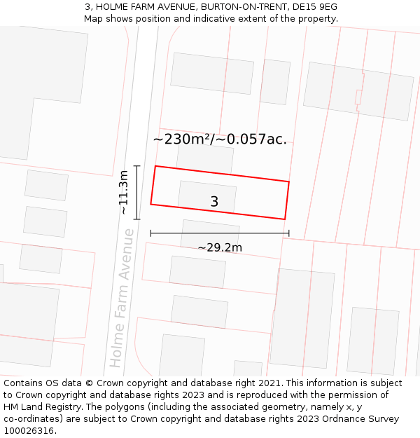 3, HOLME FARM AVENUE, BURTON-ON-TRENT, DE15 9EG: Plot and title map