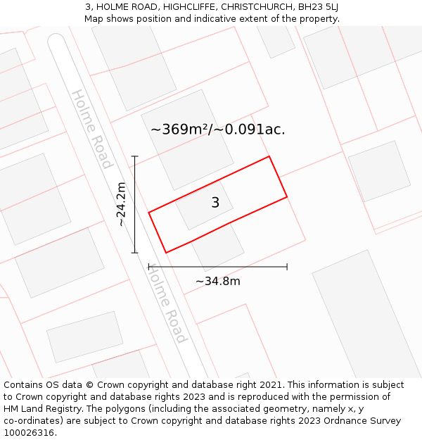 3, HOLME ROAD, HIGHCLIFFE, CHRISTCHURCH, BH23 5LJ: Plot and title map