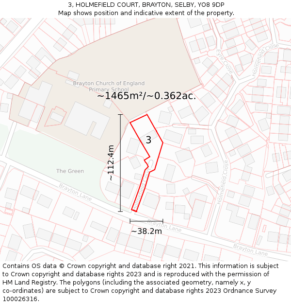 3, HOLMEFIELD COURT, BRAYTON, SELBY, YO8 9DP: Plot and title map