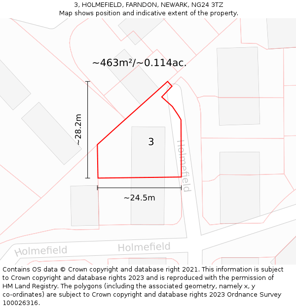 3, HOLMEFIELD, FARNDON, NEWARK, NG24 3TZ: Plot and title map