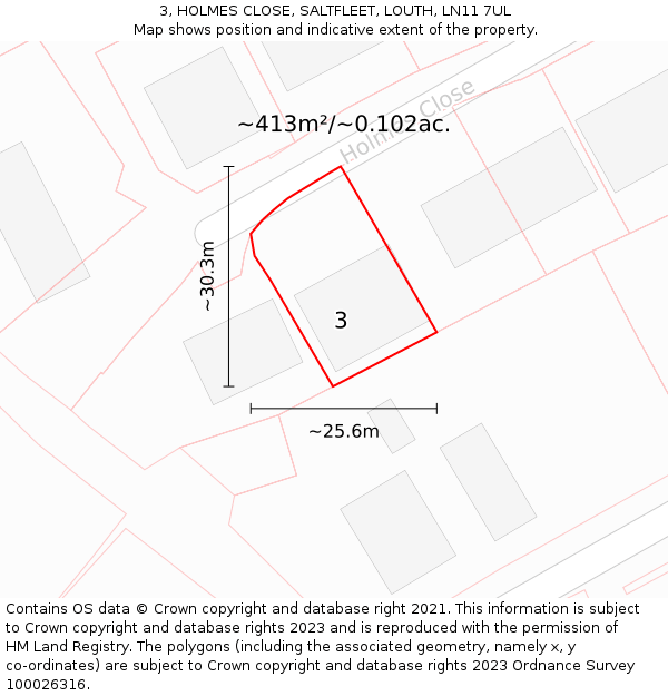 3, HOLMES CLOSE, SALTFLEET, LOUTH, LN11 7UL: Plot and title map
