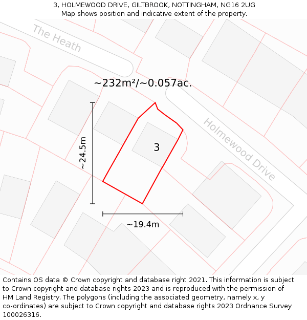 3, HOLMEWOOD DRIVE, GILTBROOK, NOTTINGHAM, NG16 2UG: Plot and title map