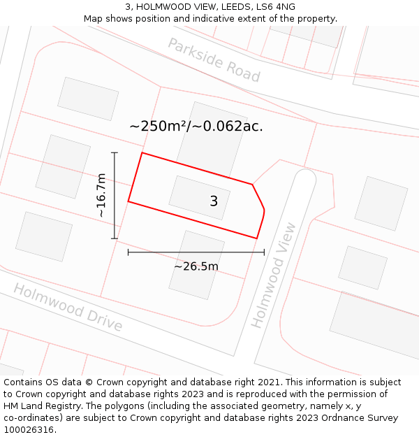 3, HOLMWOOD VIEW, LEEDS, LS6 4NG: Plot and title map