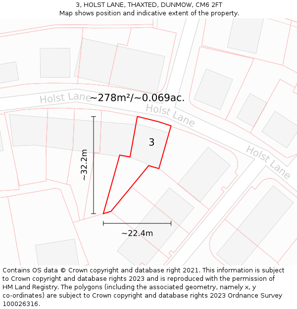 3, HOLST LANE, THAXTED, DUNMOW, CM6 2FT: Plot and title map